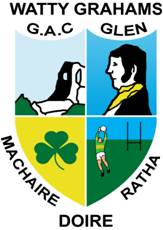 Club Crest for Watty Grahams featuring Watty Graham, Gaelic football and a shamrock