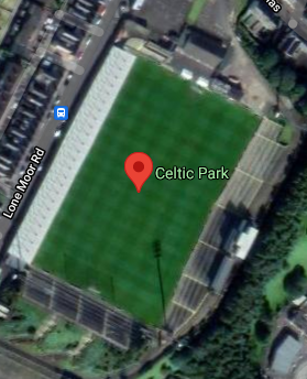 Aerial view of Celtic Park pitch